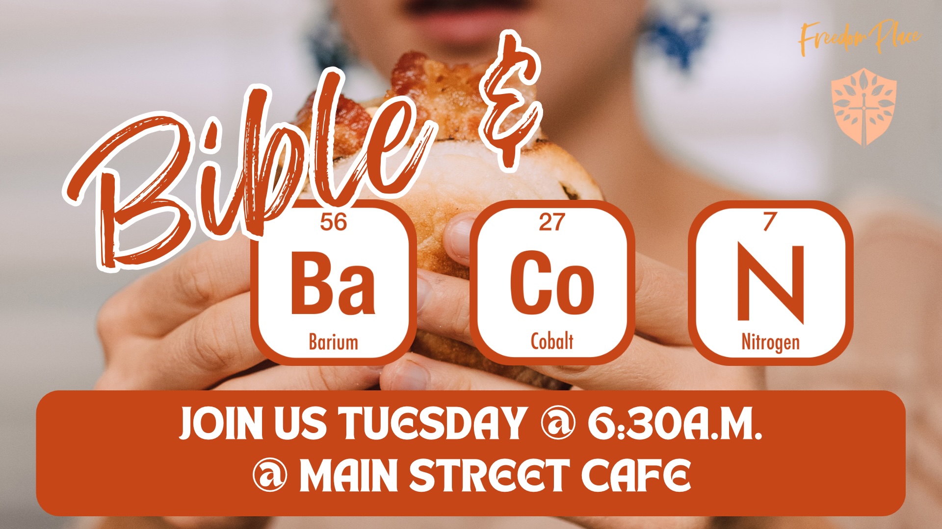 Bible and Bacon at Main Street Cafe, studying 2 Peter, Tuesday mornings at 6:30